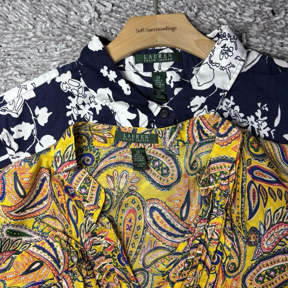 Lauren Ralph Lauren Top Lot of Two Womens 2X Plus Psychedelic Paisley Floral